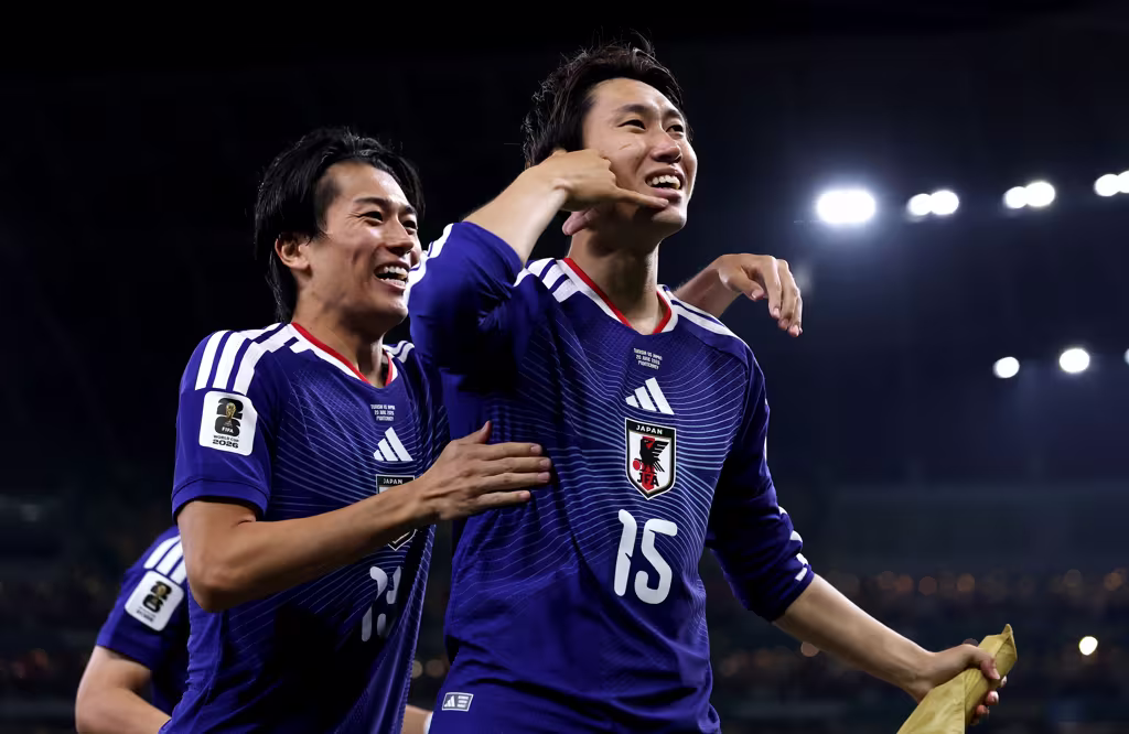 Daichi Kamada of Japan celebrates scoring his team s first goal during the FIFA World Cup 2026 Group F match between Tunisia and Japan