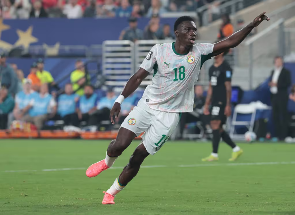 Ismaila Sarr of Senegal reacts after scoring against Norway