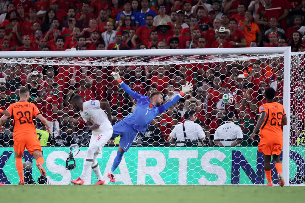 Issa Diop of Morocco heads to score the team s first goal against the Netherlands