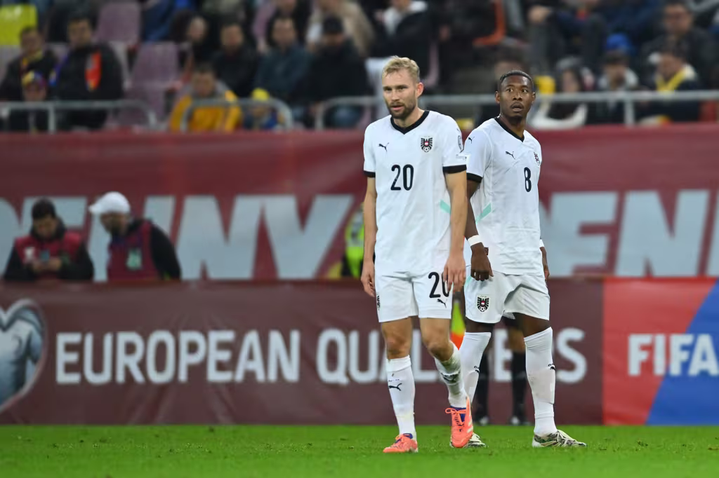 Konrad Laimer and David Alaba in action for Austria s national team