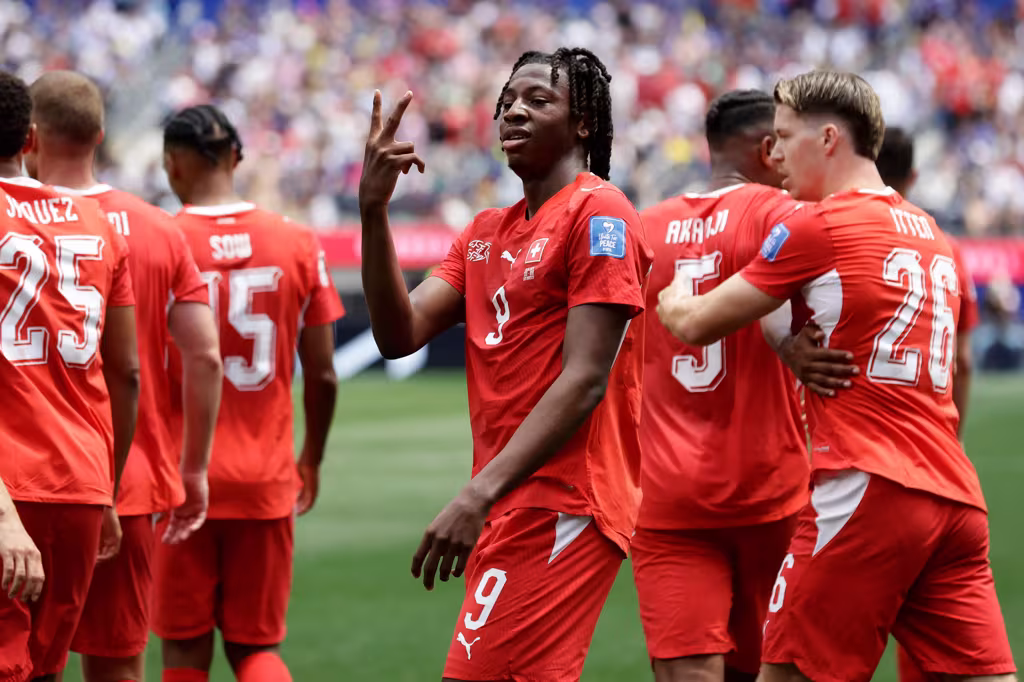 Switzerland s Johan Manzambi celebrates his second goal against Bosnia and Herzegovina