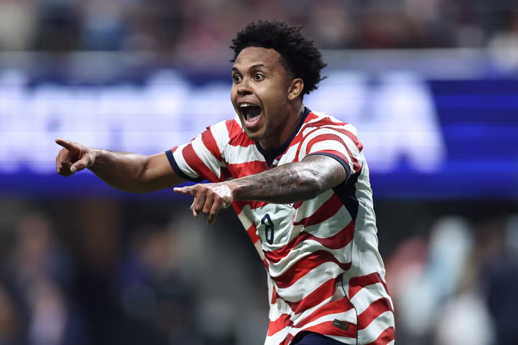Weston McKennie of USA celebrating v Belgium March
