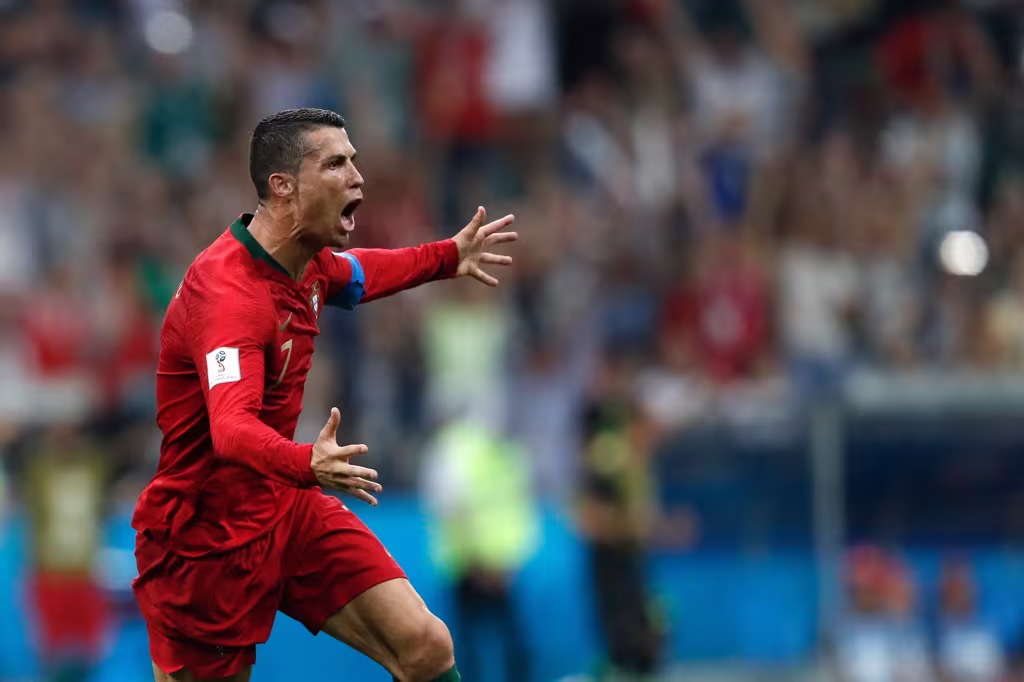 Cristiano Ronaldo in action against Spain at the 2018 FIFA World Cup